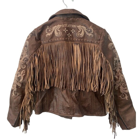 Affliction Willow Jacket (Limited Edition) Embossed Leather with Fringe Sz S NWT - Picture 9 of 10